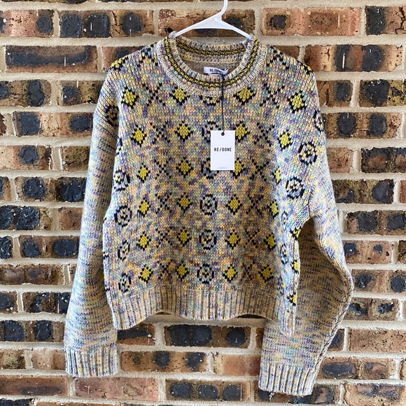 NWT Re/Done 50s crewneck cotton mohair mix sweater, multi-colored, Women’s Large - Picture 2 of 11
